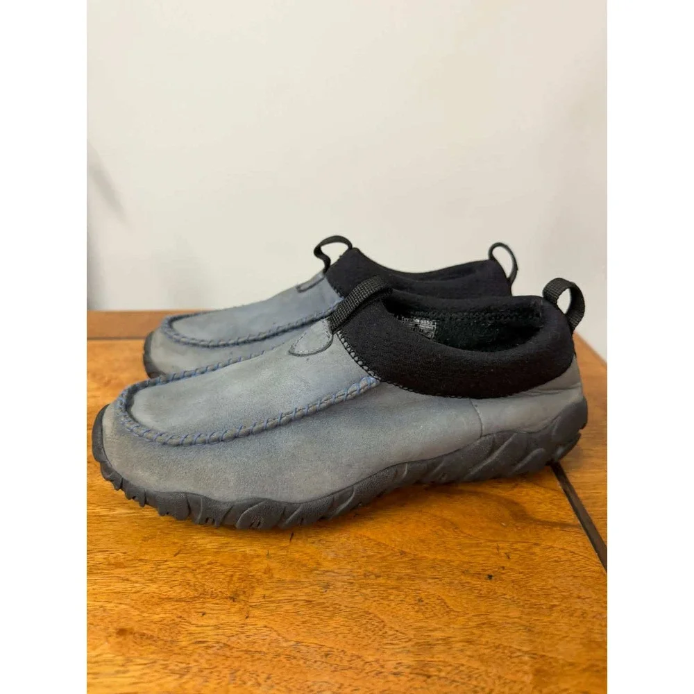 Teva Mens 8 Womens 9.5 Blue Grey Leather Slip‎ On Outdoor Loafers Hiking